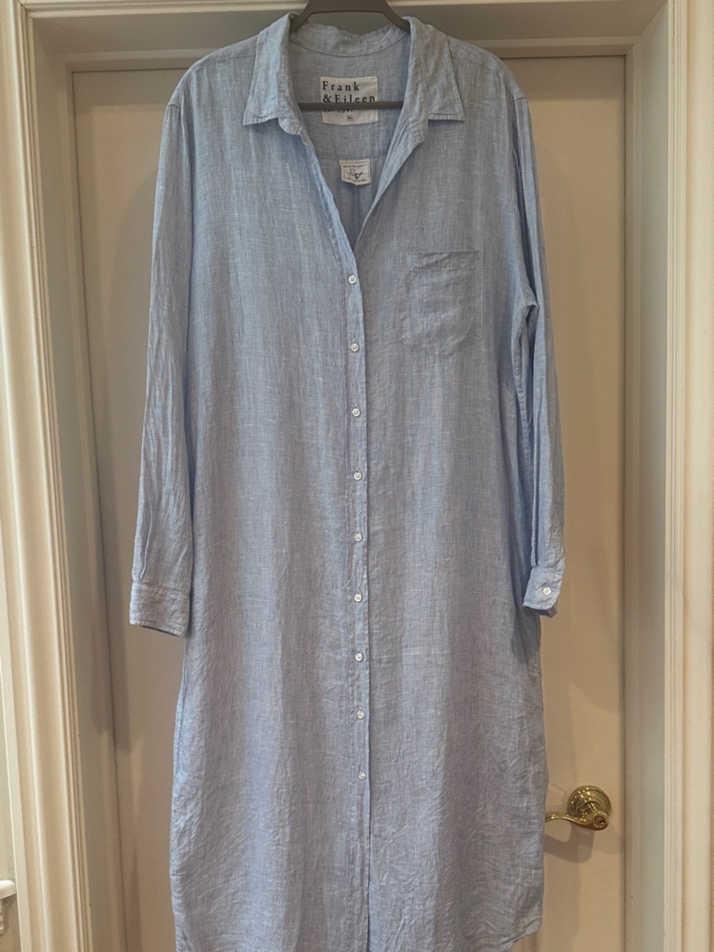 Frank & Eileen RORY Maxi Shirtdress light blue Size XL 100 % Linen